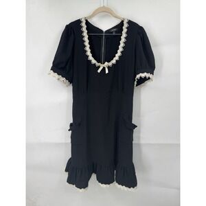 Widow Dollskill Porcelain Gaze Dark Coquette Mini Dress Sz 1X Black Dark Cottage